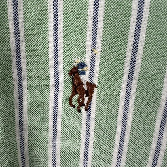 Ralph Lauren Mens Green Striped Custom Fit Long Sleeve Button Down Shirt Neck 17 - Picture 3 of 5